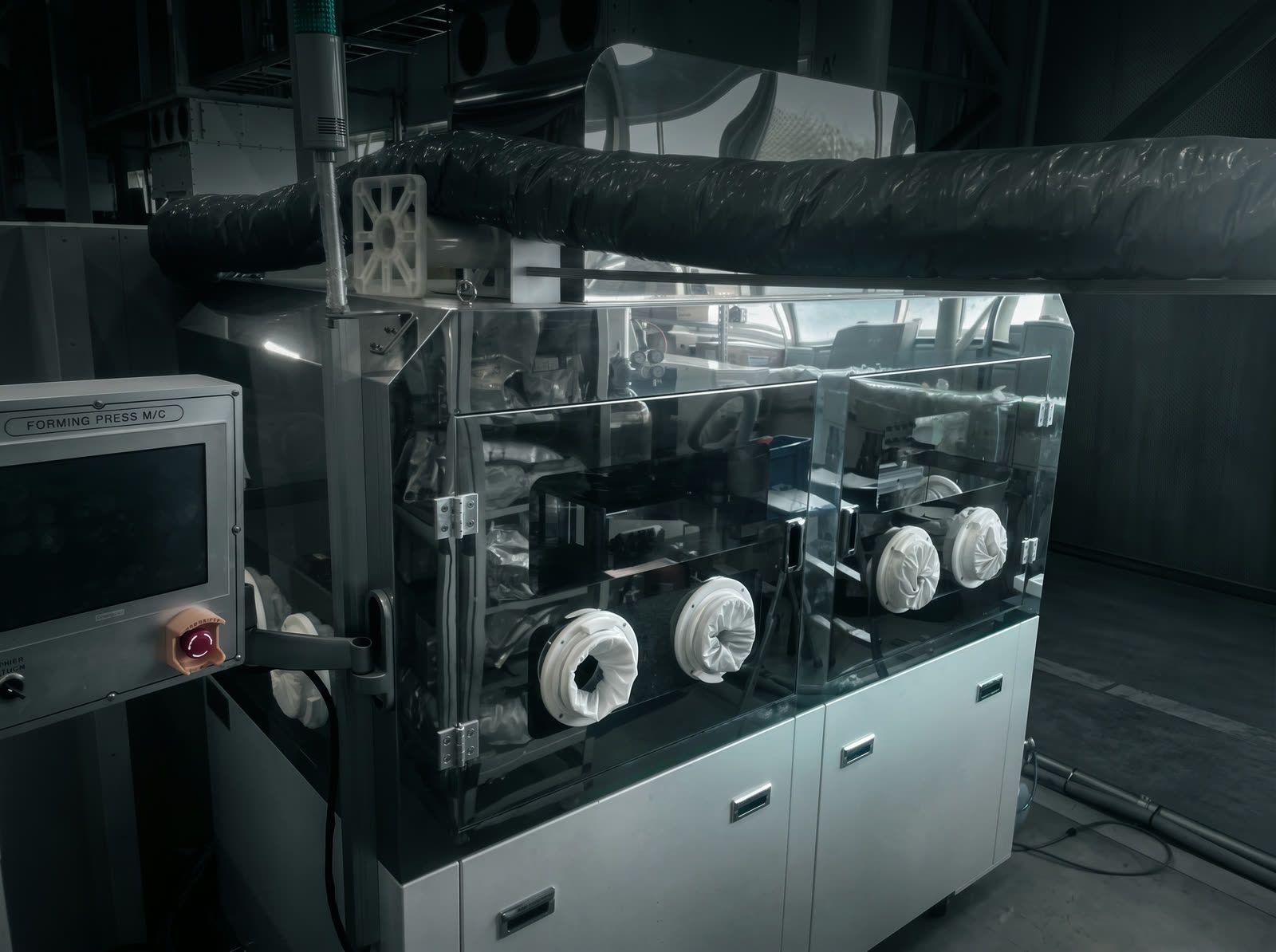 Dry-room prelithiation equipment line with atmosphere control and ventilation integration
