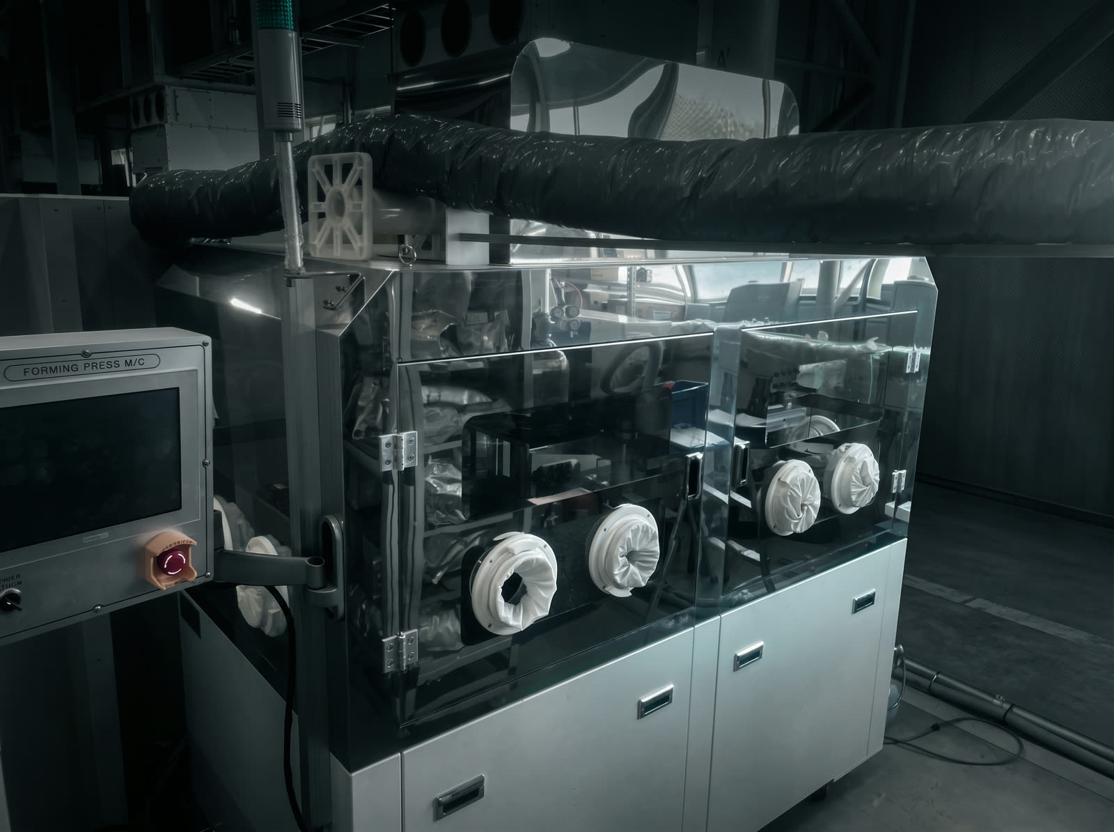 Dry-room prelithiation equipment line with atmosphere control and ventilation integration